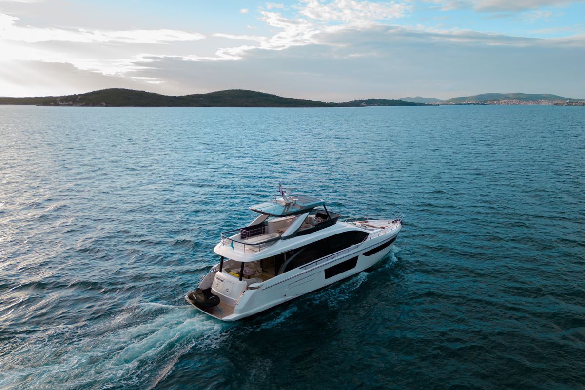 Exterior view of Donna, a Azimut 68E yacht at Grad Šibenik, Croatia