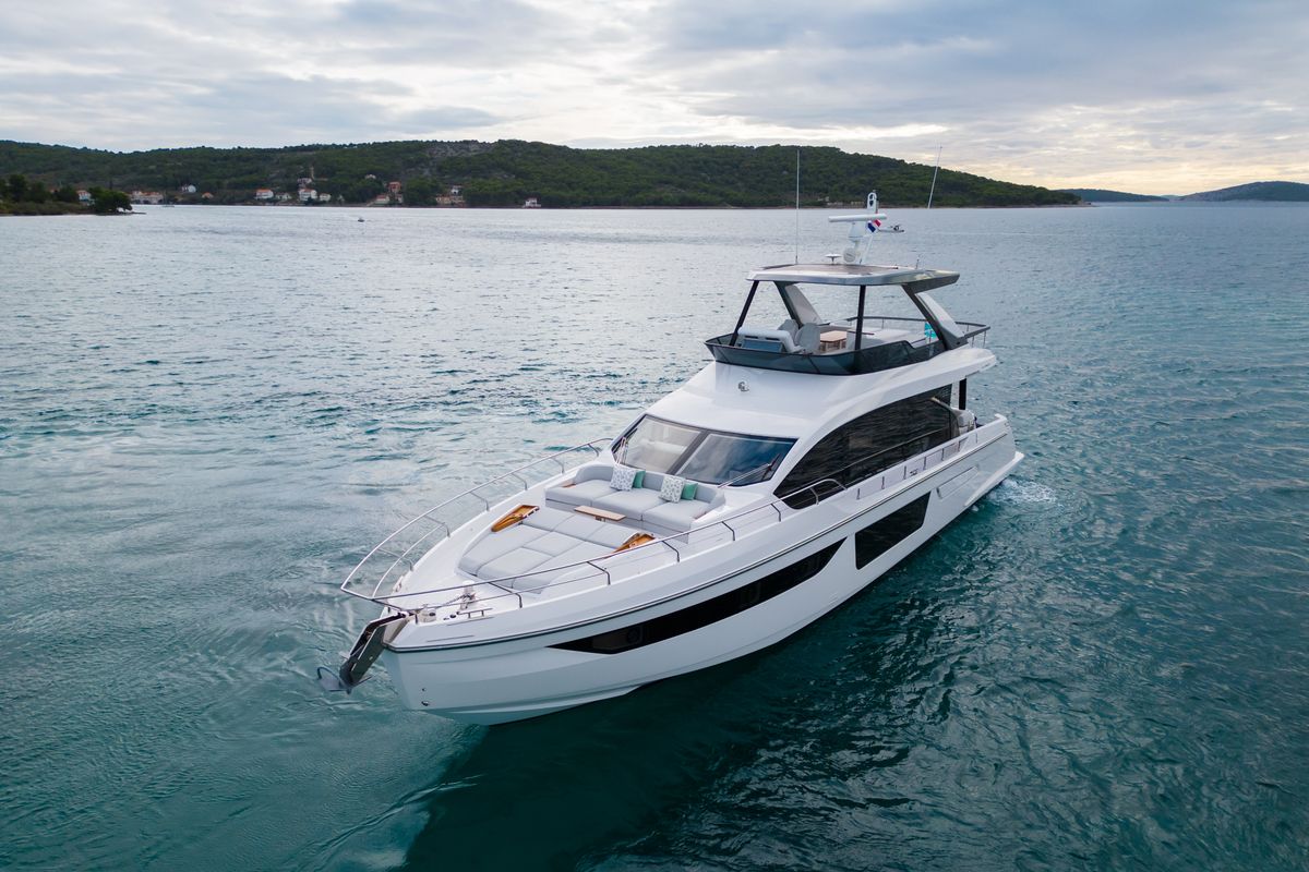 Exterior view of Donna, a Azimut 68E yacht at Grad Šibenik, Croatia