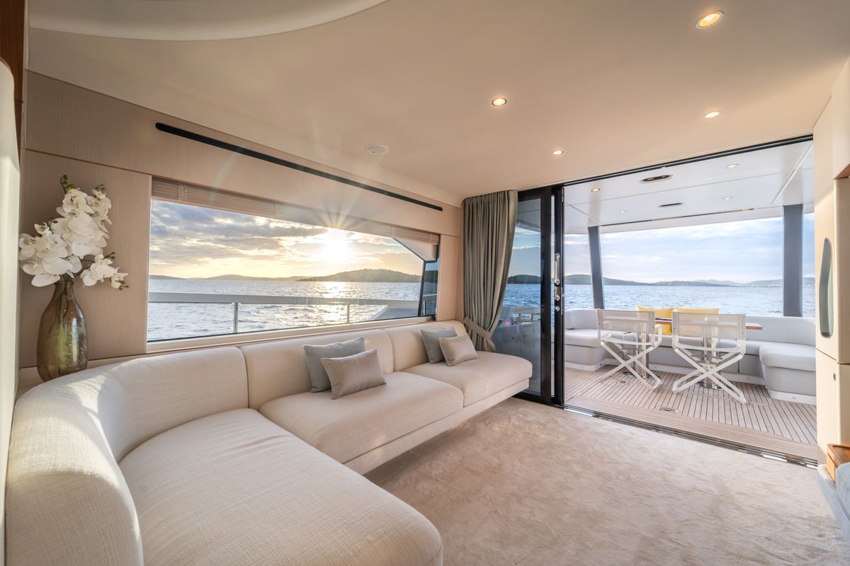 Salon of Donna, a Azimut 68E yacht at Grad Šibenik, Croatia