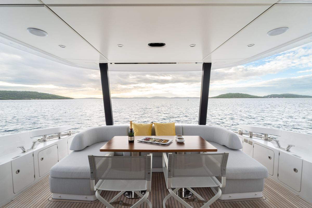Deck of Donna, a Azimut 68E yacht at Grad Šibenik, Croatia