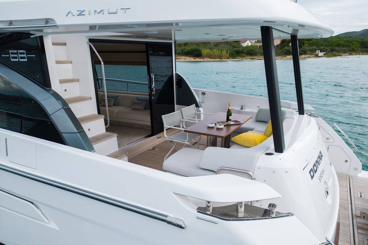 Deck of Donna, a Azimut 68E yacht at Grad Šibenik, Croatia