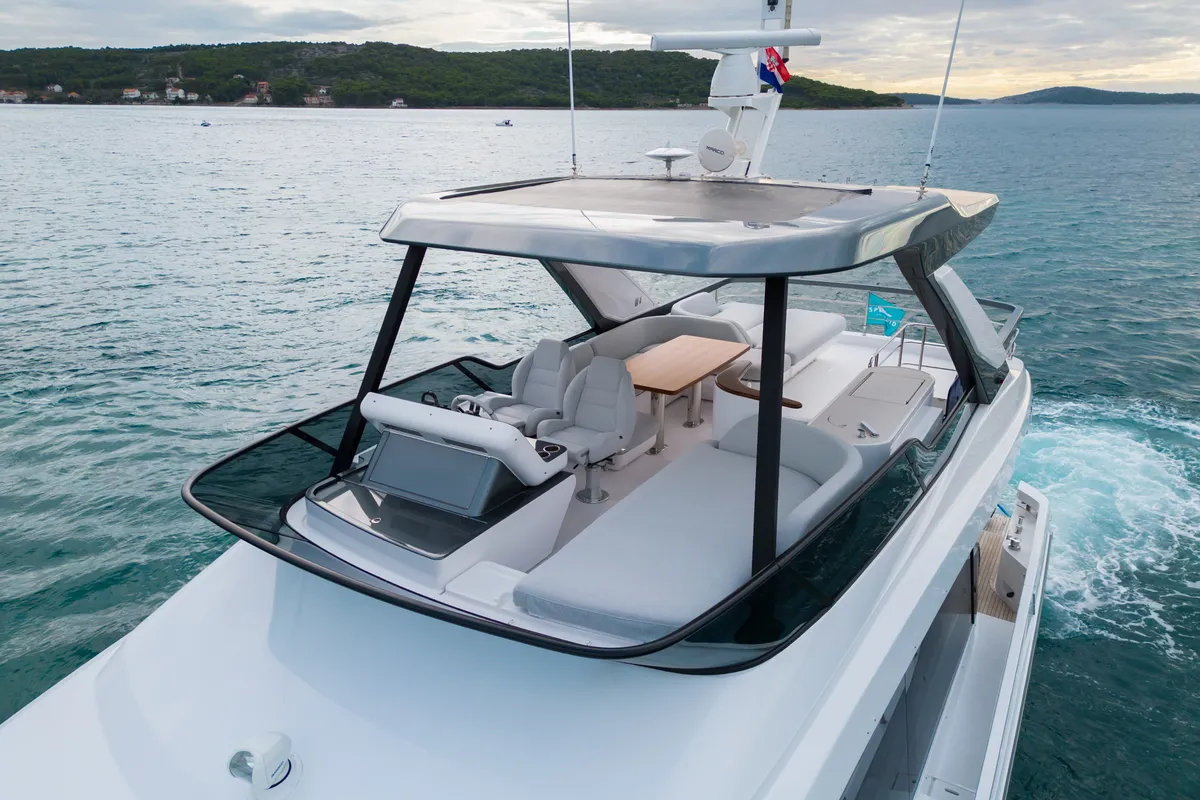 Deck of Donna, a Azimut 68E yacht at Grad Šibenik, Croatia