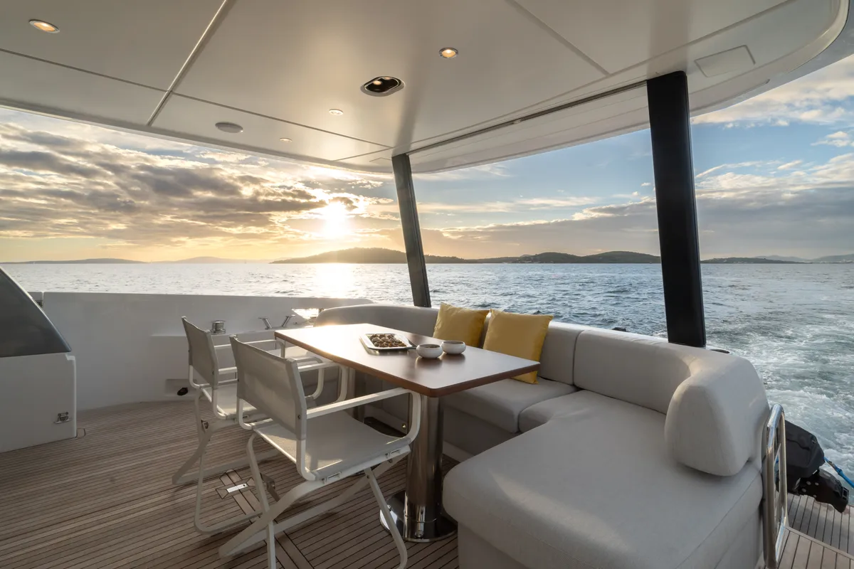 Deck of Donna, a Azimut 68E yacht at Grad Šibenik, Croatia
