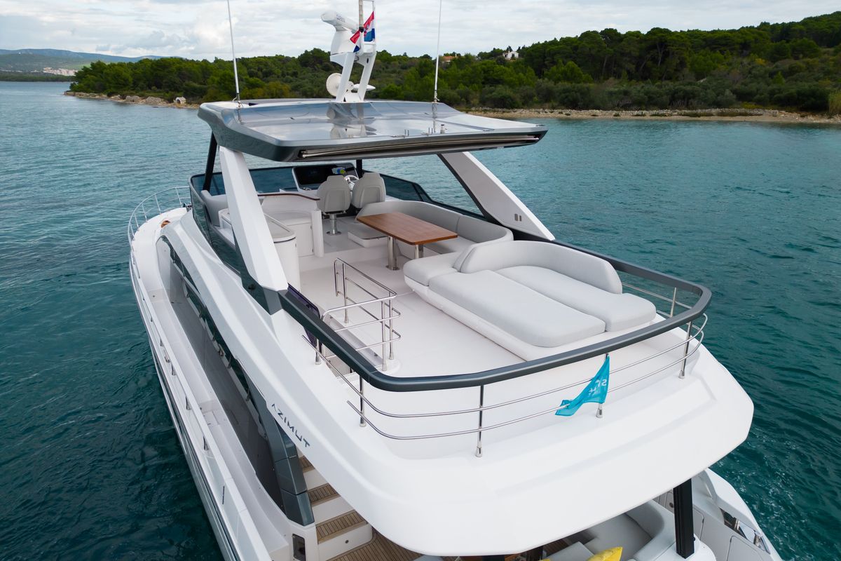 Deck of Donna, a Azimut 68E yacht at Grad Šibenik, Croatia