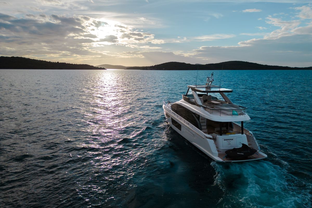 Exterior view of Donna, a Azimut 68E yacht at Grad Šibenik, Croatia