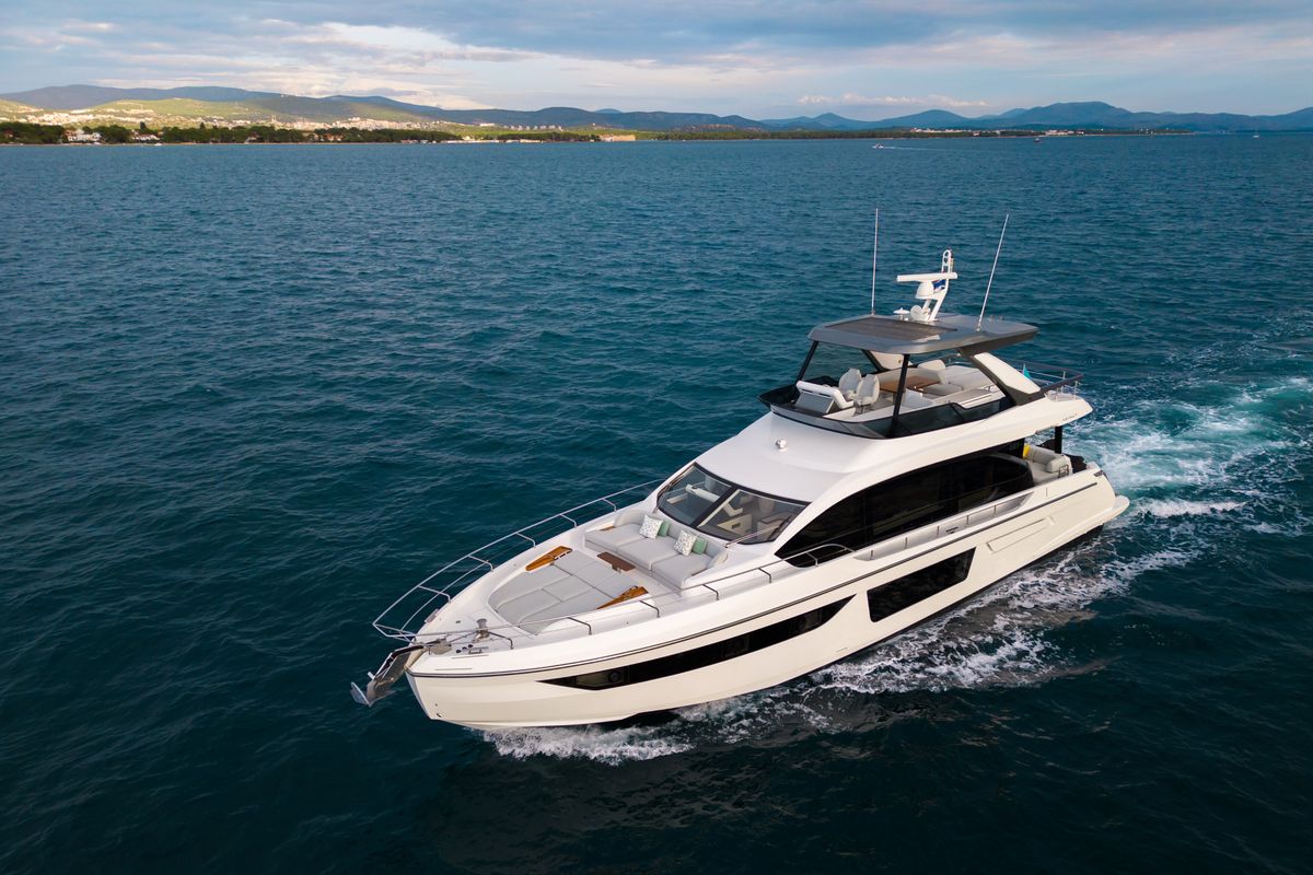 Exterior view of Donna, a Azimut 68E yacht at Grad Šibenik, Croatia