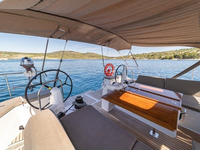 Cockpit of Baldur, a Jeanneau Sun Odyssey 490 sailboat at Primošten, Croatia
