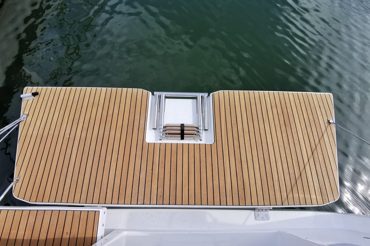 Deck of Antares, a Dufour 390 Grand Large sailboat at Nieuwpoort, Belgium