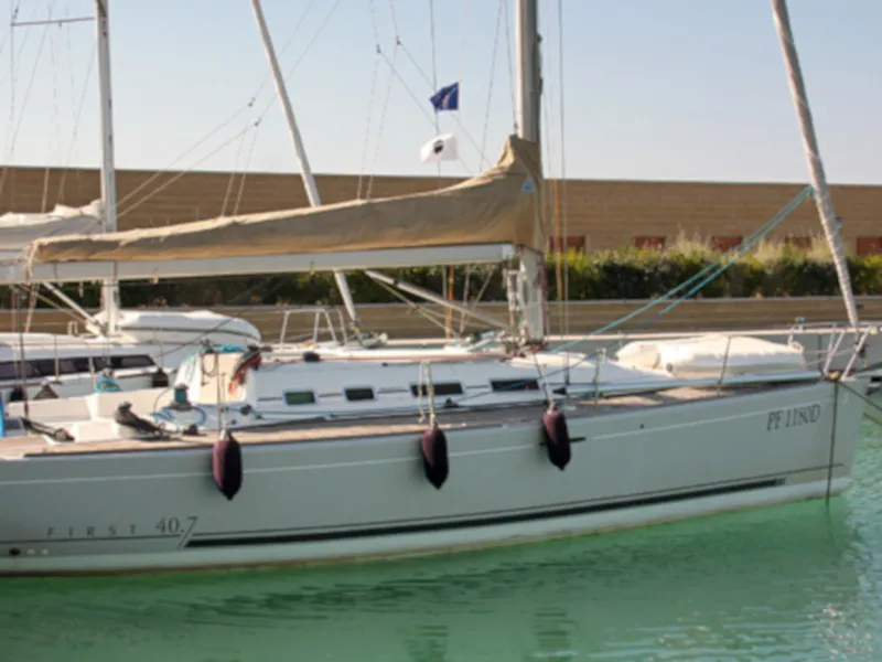 Exterior view of Milena, a Beneteau First 40.7 sailboat at San Vincenzo, Italy
