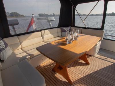 Deck of Pieton, a De Drait DeLuxe 42 motorboat at Akkrum, Netherlands