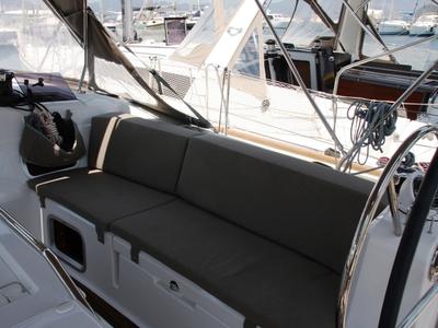 Cockpit of Sky Selin, a Jeanneau Sun Odyssey 479 sailboat at Marmaris, Turkey