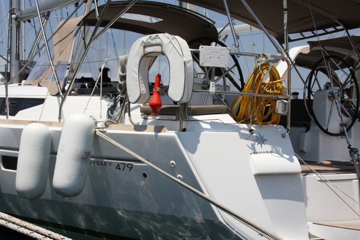 Exterior view of Sky Selin, a Jeanneau Sun Odyssey 479 sailboat at Marmaris, Turkey