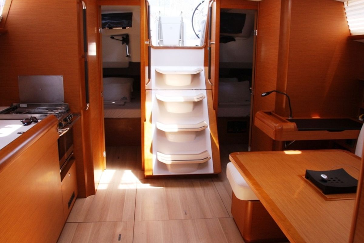 Salon of Sky Selin, a Jeanneau Sun Odyssey 479 sailboat at Marmaris, Turkey