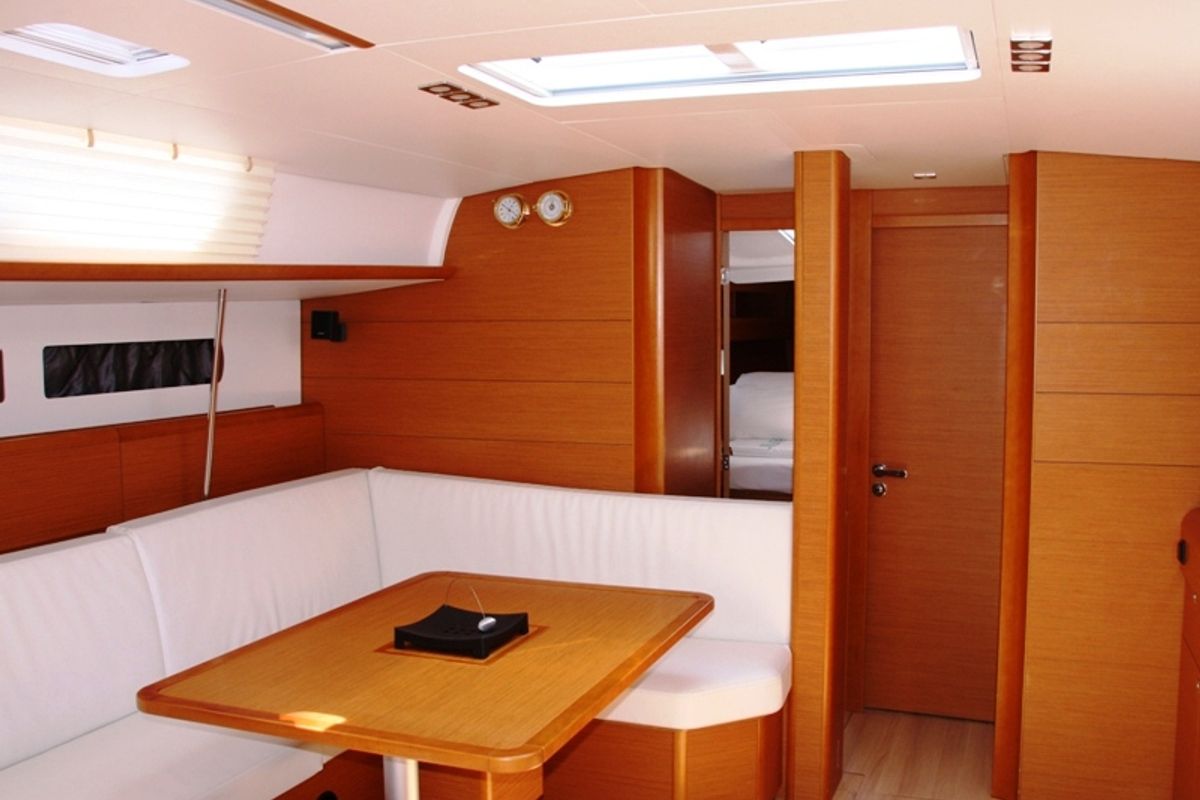 Salon of Sky Selin, a Jeanneau Sun Odyssey 479 sailboat at Marmaris, Turkey