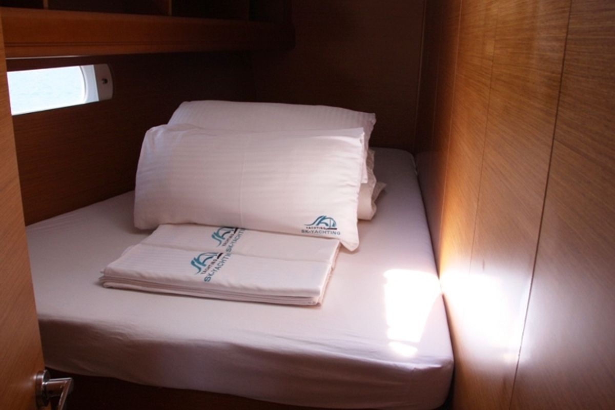 Cabin on Sky Selin, a Jeanneau Sun Odyssey 479 sailboat at Marmaris, Turkey