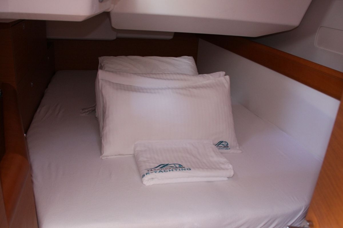 Cabin on Sky Selin, a Jeanneau Sun Odyssey 479 sailboat at Marmaris, Turkey