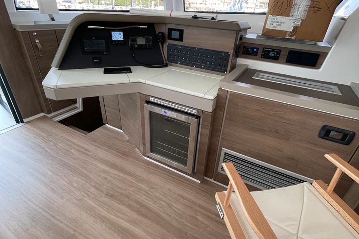 Cockpit of Spritz "New 2024", a Bali 5.4 catamaran at Figari/Golfo Aranci, Italy