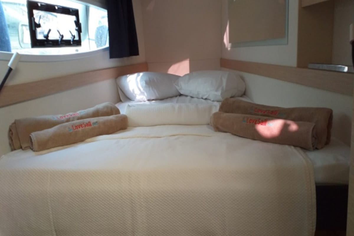 Cabin on El Camino, a Fountaine Pajot Lucia 40 catamaran at Fethiye, Turkey
