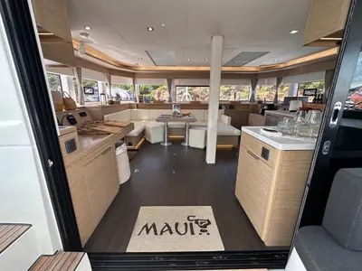 Salon of Maui- FIRST CLASS, a Lagoon 55 catamaran at Olbia, Italy