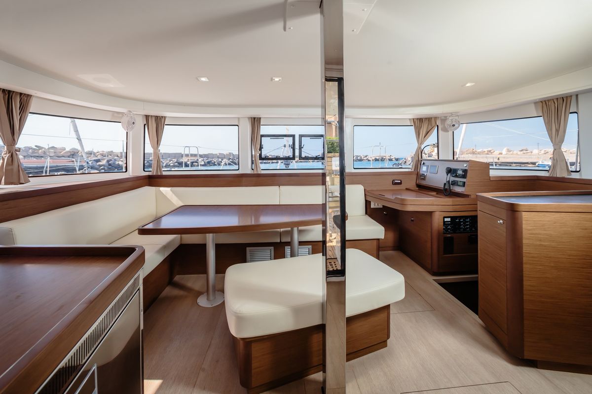Salon of Brivido - Premium line , a Lagoon 42 catamaran at Capo d'Orlando, Italy
