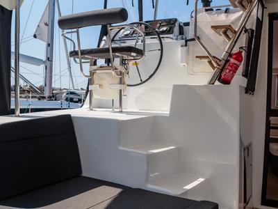 Cockpit of Brivido - Premium line , a Lagoon 42 catamaran at Capo d'Orlando, Italy