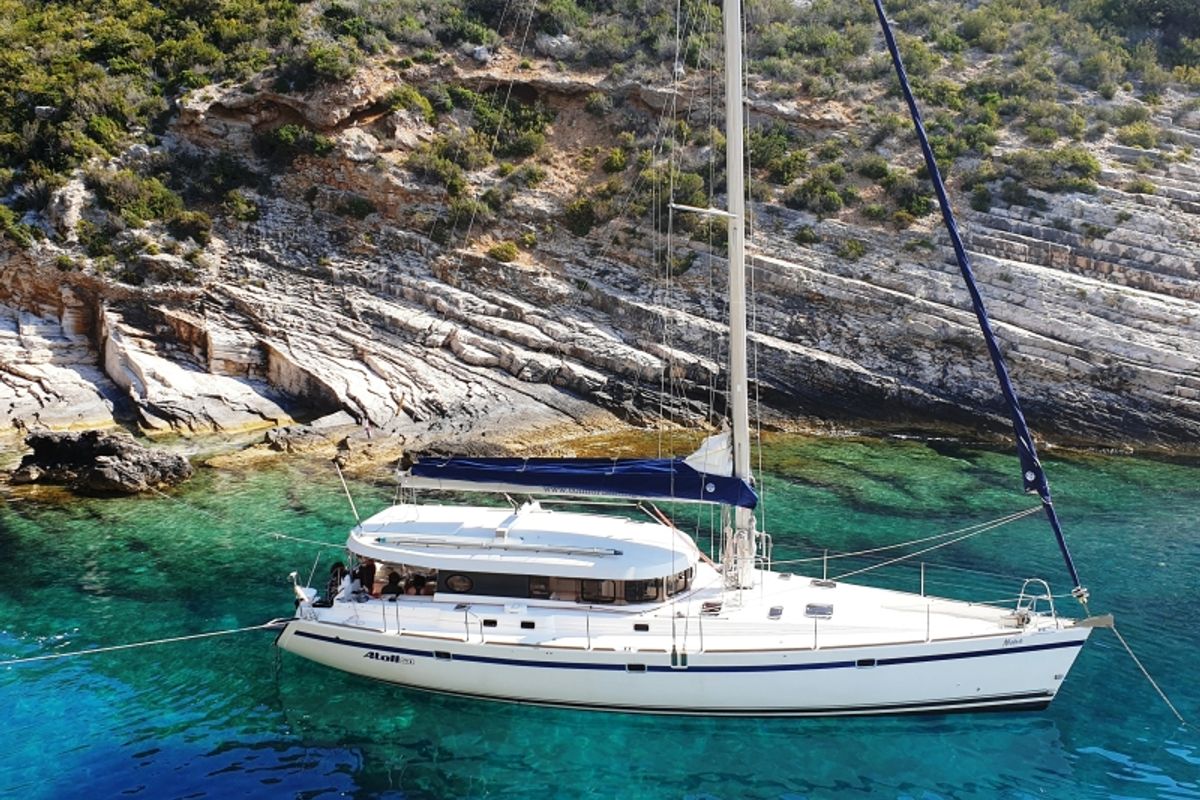Exterior view of The Big One Two, a Dufour Atoll 6 sailboat at Primošten, Croatia