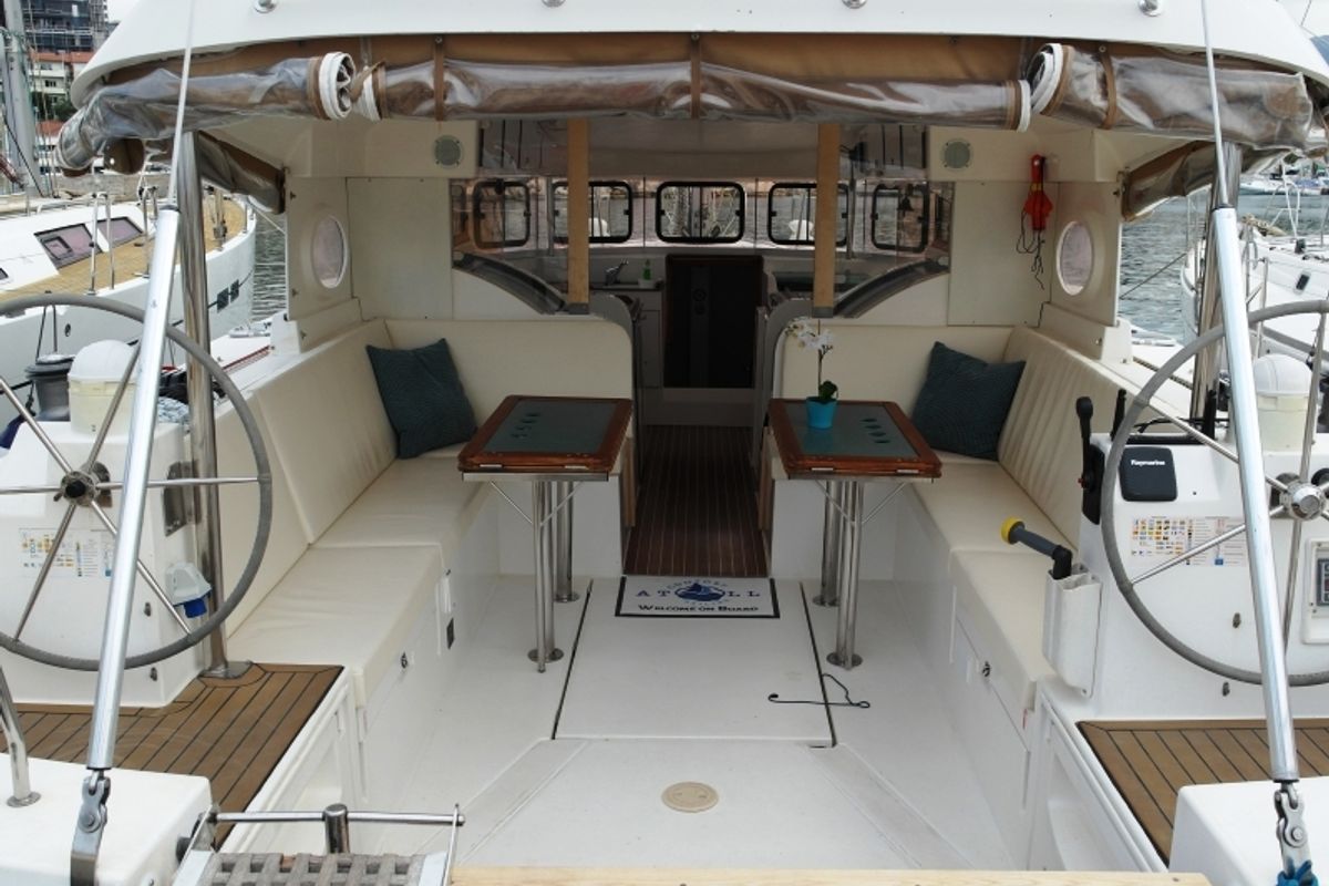 Cockpit of The Big One Two, a Dufour Atoll 6 sailboat at Primošten, Croatia