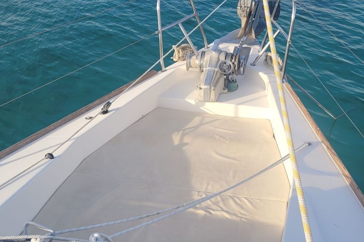 Deck of The Big One Two, a Dufour Atoll 6 sailboat at Primošten, Croatia