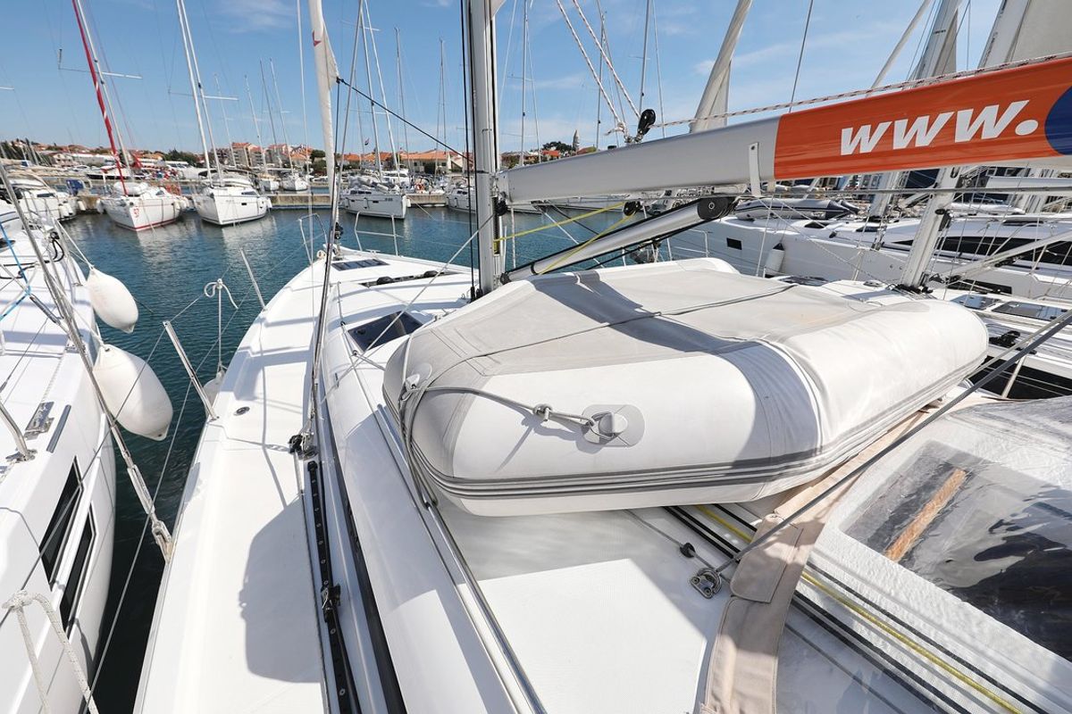Deck of Waka, a Jeanneau Sun Odyssey 440 sailboat at Grad Biograd na Moru, Croatia