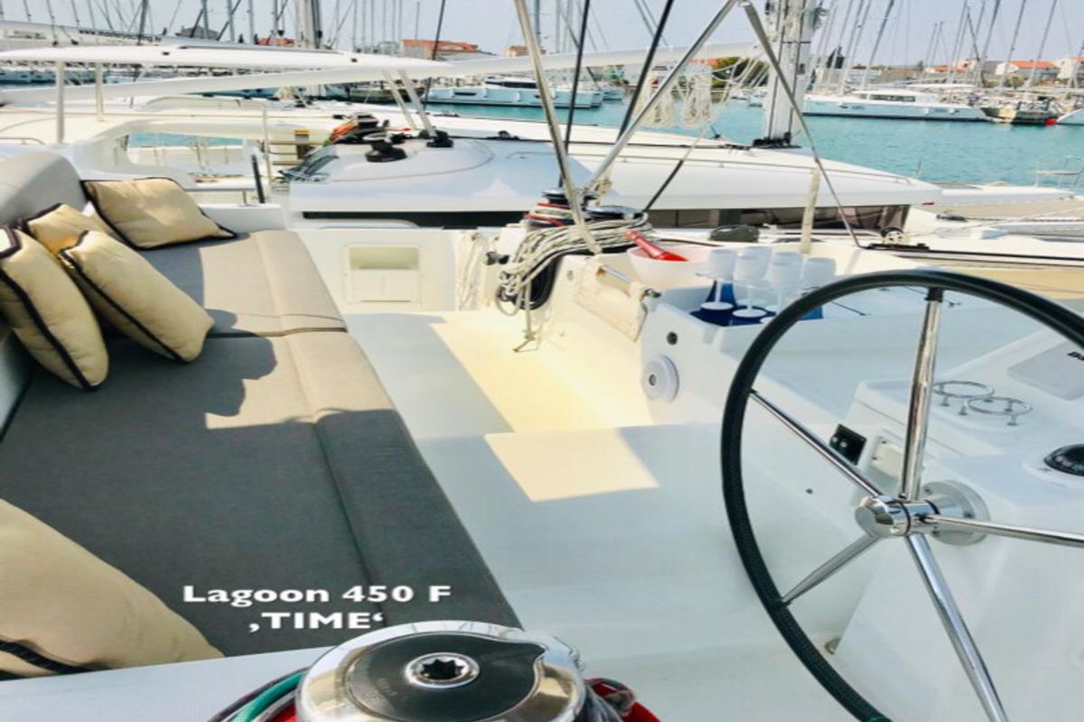 Deck of TIME , a Lagoon 450 catamaran at Općina Sukošan, Croatia