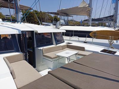 Deck of Mare Blu, a Bali 4.2 catamaran at Athens, Greece
