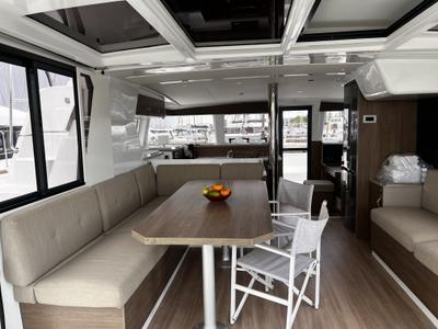 Salon of Mare Blu, a Bali 4.2 catamaran at Athens, Greece