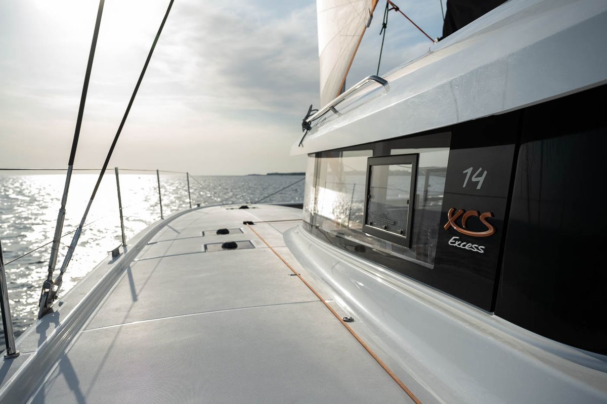 Deck of Gladis, a Excess 14 catamaran at Zadar, Croatia
