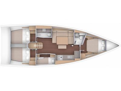 Floor plan of Blue Moon 2, a Dufour 430 sailboat at Parikia, Greece