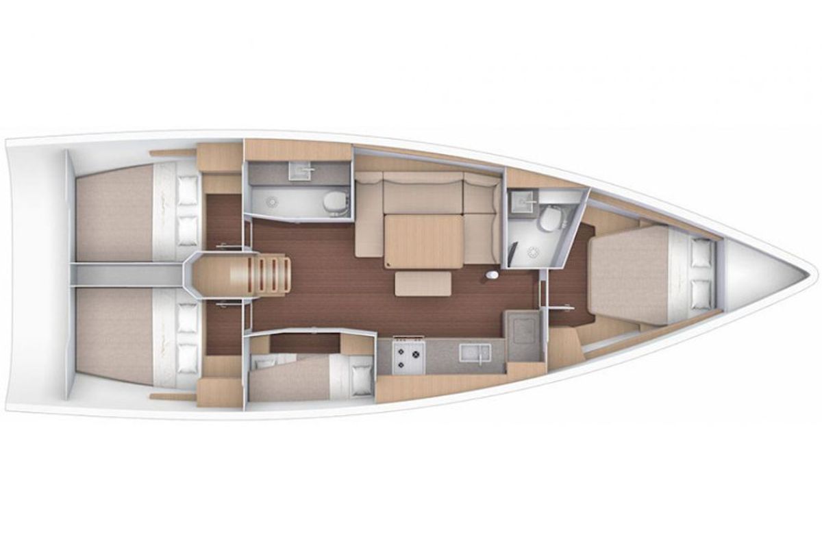 Floor plan of Blue Moon 2, a Dufour 430 sailboat at Parikia, Greece
