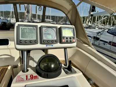 Cockpit of Sinje Sanje, a Elan 384 Impression sailboat at Punat, Croatia