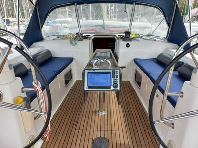 Cockpit of Ambiente V, a Dufour 445 Grand Large sailboat at Marmaris, Turkey