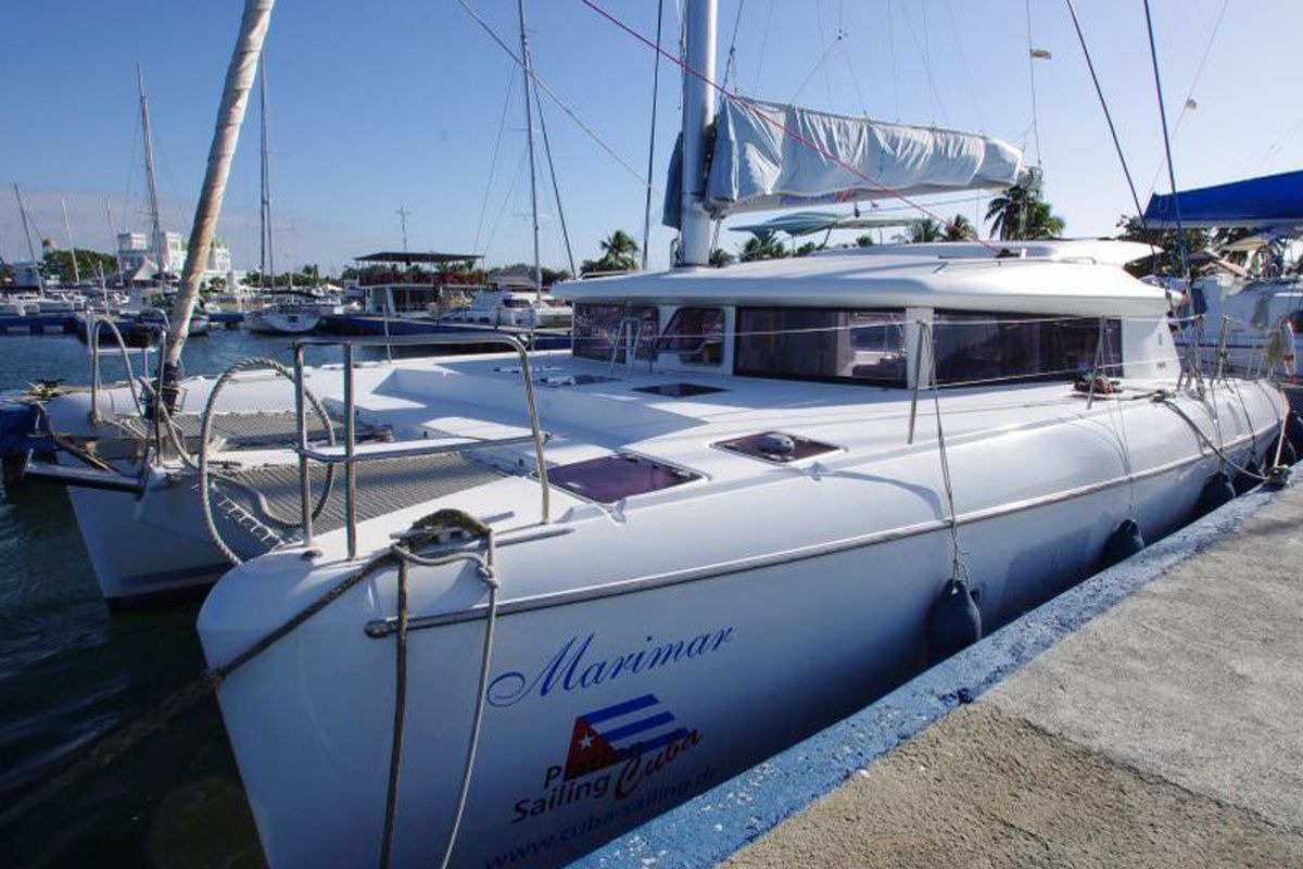 Exterior view of Marimar, a Lagoon 421 catamaran at Cienfuegos, Cuba
