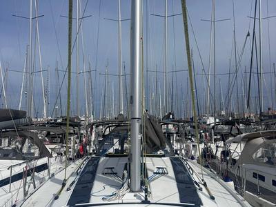 Deck of Thetis, a Dufour 48 sailboat at Procida, Italy
