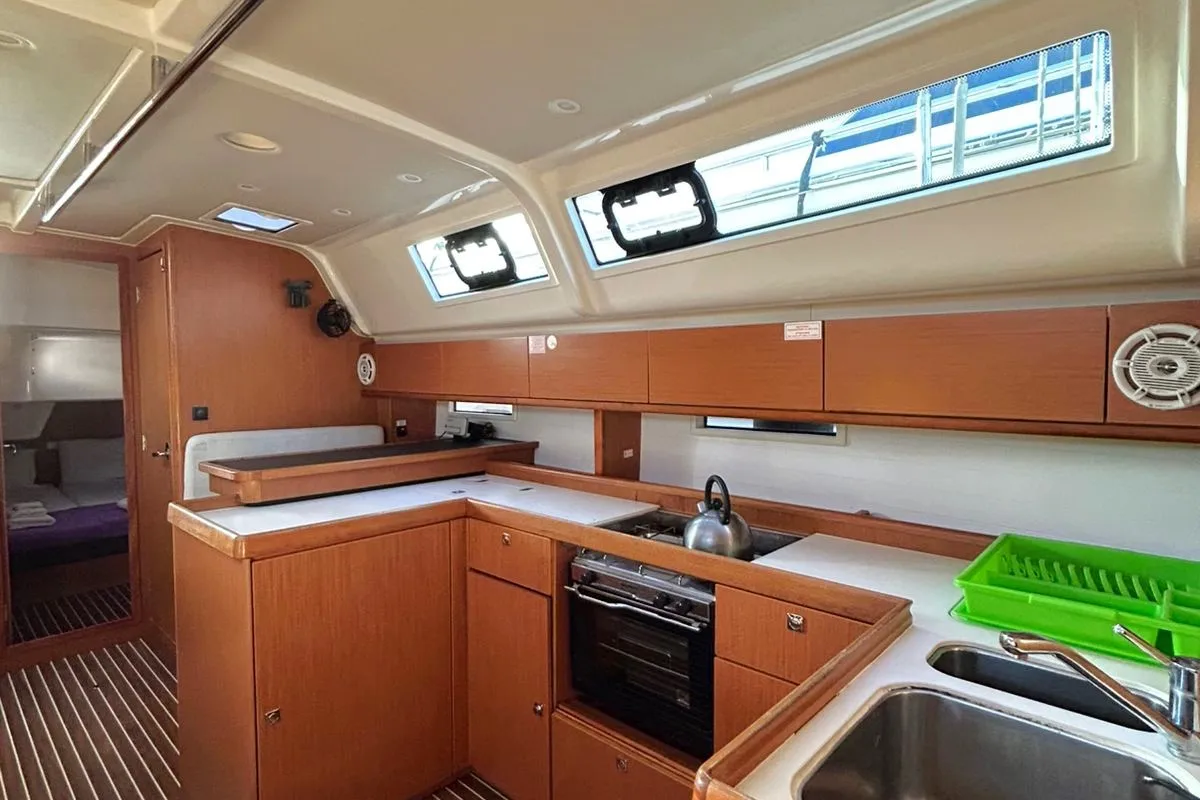 Galley of Leonidas III, a Bavaria Cruiser 51 sailboat at Athens, Greece