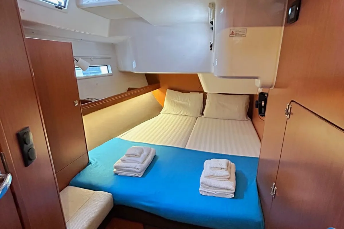 Cabin on Leonidas III, a Bavaria Cruiser 51 sailboat at Athens, Greece