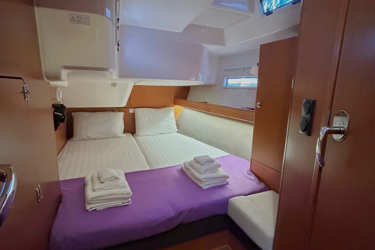 Cabin on Leonidas III, a Bavaria Cruiser 51 sailboat at Athens, Greece