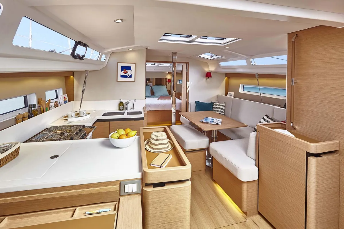 Salon of Dream On, a Jeanneau Sun Odyssey 440 sailboat at Preveza, Greece