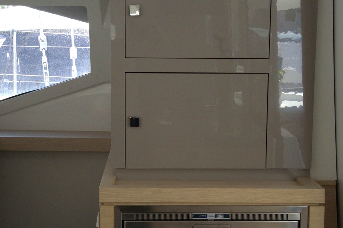 Galley of Astrea , a Fountaine Pajot Astréa 42 catamaran at Castellammare del Golfo, Italy