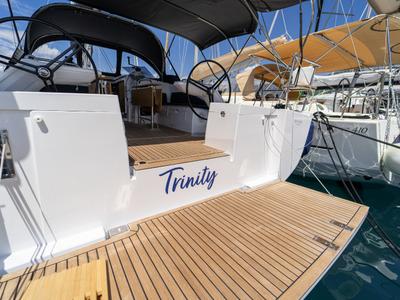 Deck of Trinity, a Elan Impression 45 sailboat at Grad Kaštela, Croatia