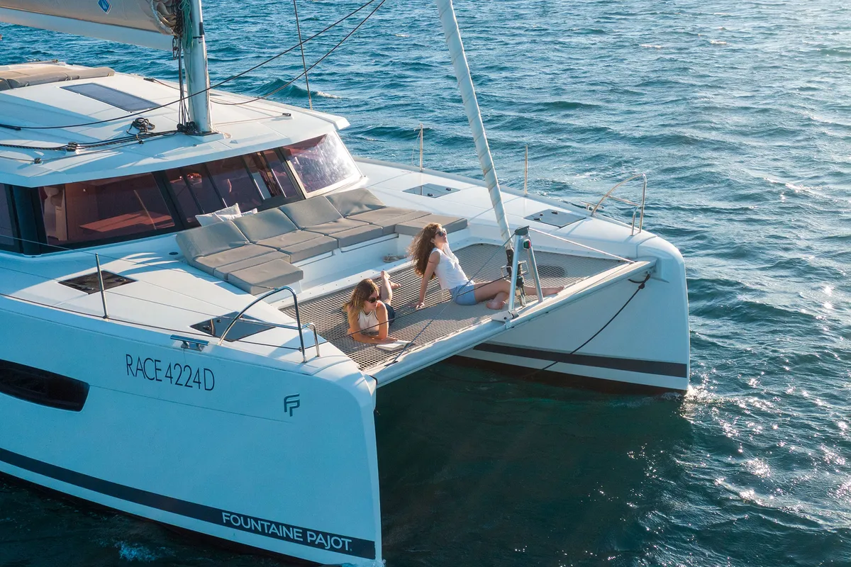 Exterior view of Amapola - A/C, Generator, Water maker. Solar panel, a Fountaine Pajot Astréa 42 catamaran at Cannigione, It…