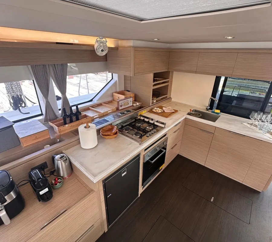 Galley of MAUI (ANU), a Lagoon 55 catamaran at English Harbour, Antigua and Barbuda