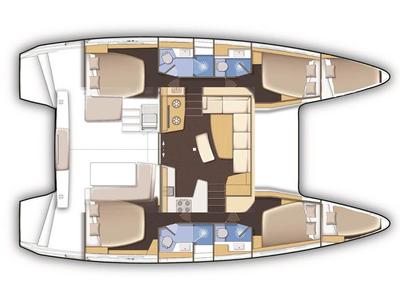 Floor plan of AF-L42, a Lagoon 42 catamaran at Athens, Greece