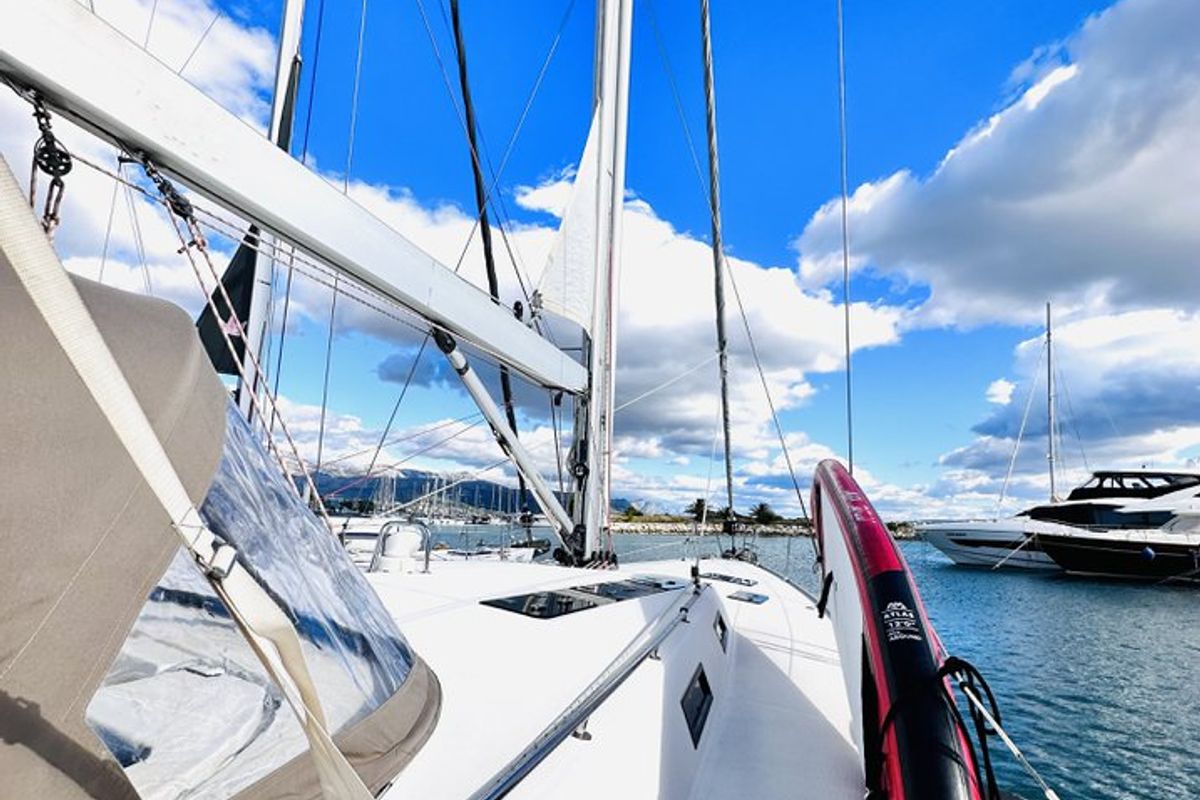 Deck of Heidrun, a Bavaria Cruiser 55 sailboat at Split, Croatia