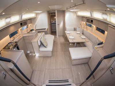 Salon of Nireas, a Beneteau Oceanis 51.1 sailboat at Athens, Greece